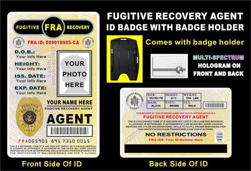 Fugitive recovery agent id badge &gt;custom with your photo &amp; info&lt; holographic for sale