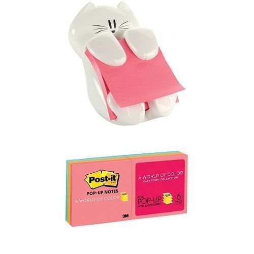 Post-it Pop-up Note Dispenser Cat Figure + Post-it Pop-up Notes, 3 in x 3 in,