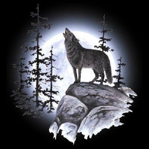 Wolf moon heat press transfer for t shirt tote sweatshirt quilt fabric 223o for sale