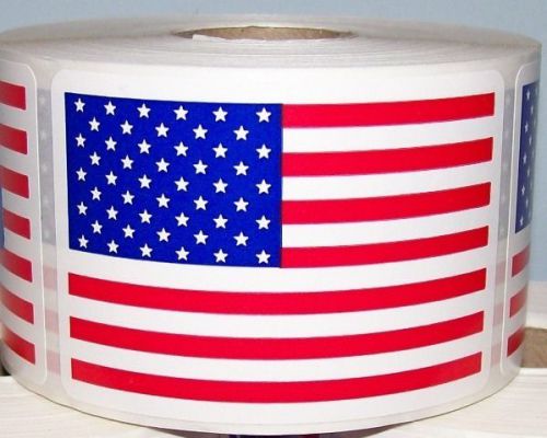 1000 2 x 3  AMERICAN / USA FLAG LABEL STICKER