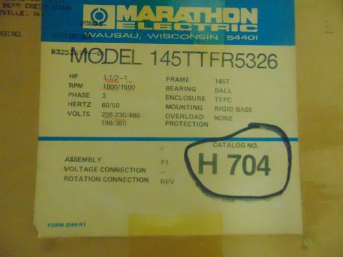 Electric Motor mfg by Marathon 145TTFR5326 RPM 1800/1500(HP 1 1/2) Frame 145T