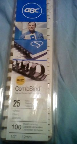 GBC CombBind 1/2&#034; White Binding Combs Spines 25 Pack 100 Sheet Capacity