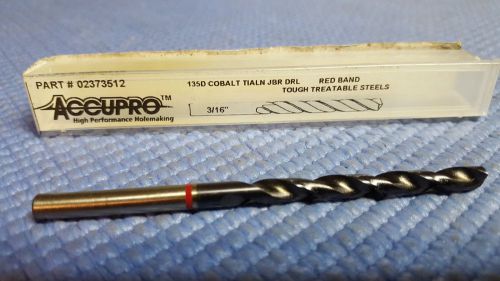 Cobalt Jobber Drill Accupro - 3/16 &#034;, 135 Degree Point Angle, TiAlN Coated,