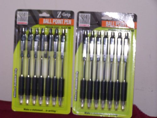 New 7 Pack Z Grip Zebra Ball Point Pens Black Ink, Two Packs, Total 14 Pens