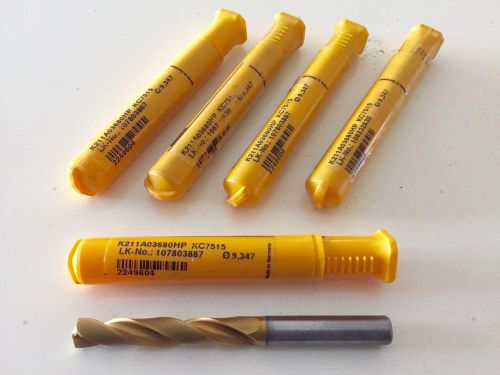 .368&#034; KENNAMETAL K211A03680HP Solid Carbide Drills, Coolant Through. Lot Of 5.