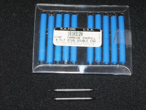 Lot of 2 m.a. ford 1/32 4 flute carbide stub double end end mill 16103120 for sale