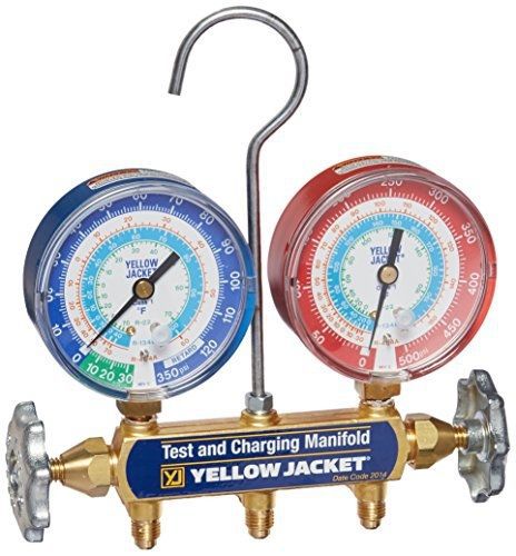 Yellow Jacket 42005 Manifold  with 3-1/8&#034; Color-Coded Gauges, psi,