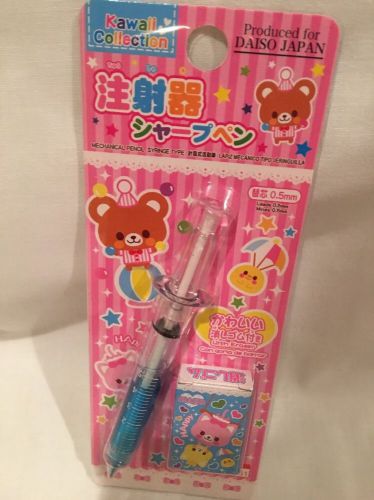 NEW Japan Daiso Syringe Type 0.5mm Mechanical Pencil Blue Liquid w/ Eraser
