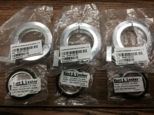 NEW 3ea LESKER QF40-150-MC ALUMINUM CLAMPS &amp; 3ea New center rings QF40-150-SRB