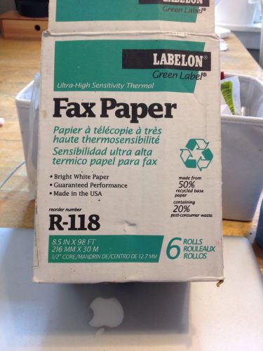 6 Rolls LABELON Green Label FAX PAPER 8.5&#034; 98&#039; ULTRA HIGH Sens. Thermal R-118