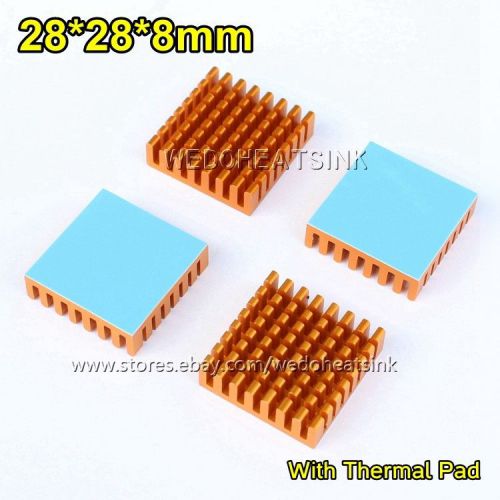 10pcs 28x28x8mm Aluminum Radiator Yellow Heatsink Coolers With Thermal Tape