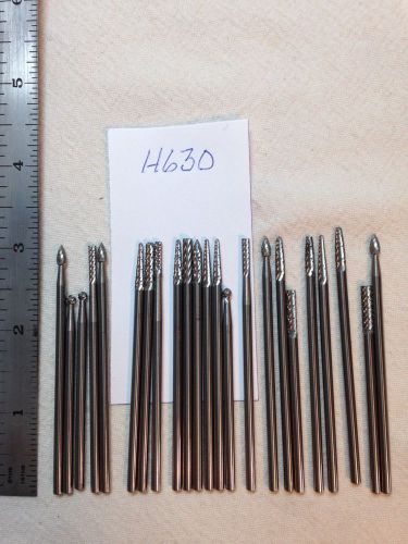 23 NEW 3 MM SHANK CARBIDE BURRS. LONGS. DOUBLE CUT.  MADE IN USA (H630)