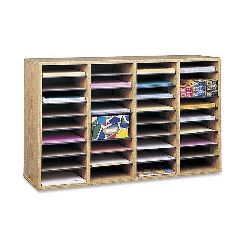 Safco products 9424mo wood adjustable literature organizer, 36 compartment, oak for sale