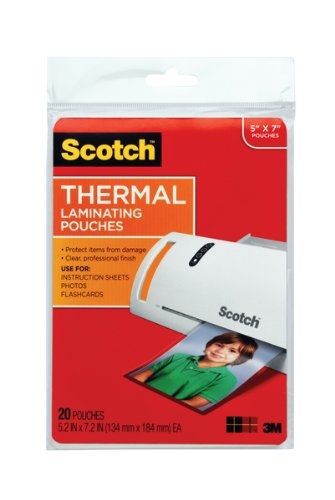 3M Scotch Thermal Laminating Pouches, 5.31 Inches x 7.28 Inches, 20 Pouches, 6
