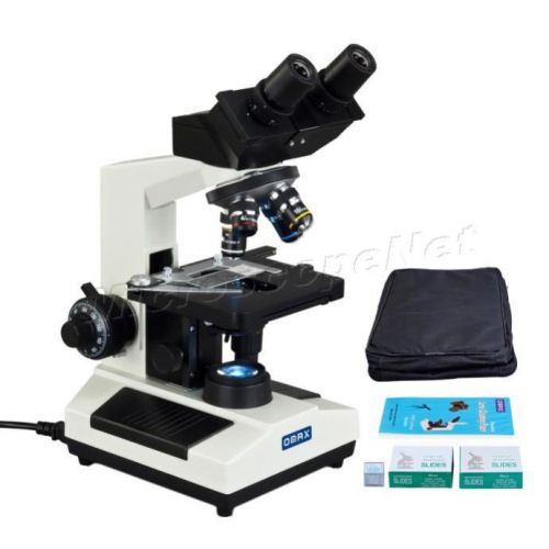 Omax 2000x compound led binocular microscope w vinyl case + slides &amp; lens paper for sale