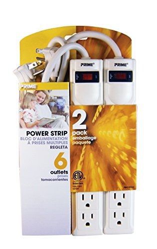 Prime Wire &amp; Cable PB8100X2-2-PK 6-Outlet Power Strips with 3-Foot Cord, White