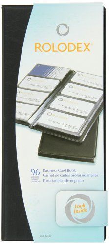Rolodex Vinyl Business Card Book with A-Z Tabs, Holds 96 Cards of 2.25 x 4 Black