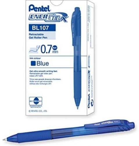 Pentel EnerGel-X Retractable Liquid Gel Pen (0.7mm) Metal Tip, Blue Ink, Box Of