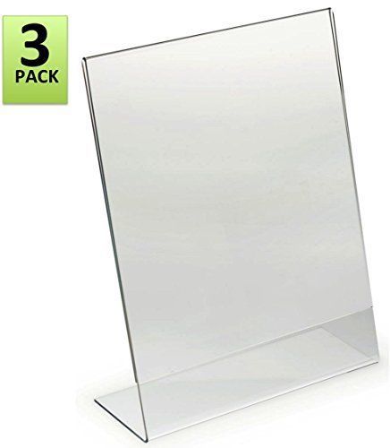 8.5 x 11-Inches Slant Back Acrylic Sign Holder Ad Frame, Clear, Pack of 3