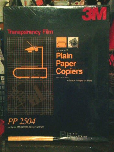 3M PP-2504 TRANSPARENCY FILM for PLAIN PAPER COPIERS/BLACK on BLUE/50 SHEET NEW
