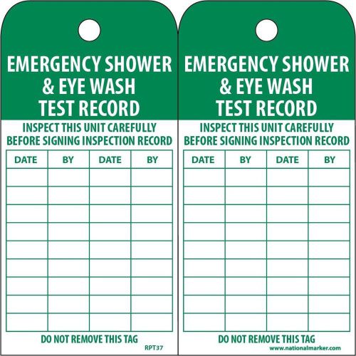 NMC RPT37 Accident Prevention Tag &#034;EMERGENCY SHOWER AND EYE WASH TEST RECORD&#034;...