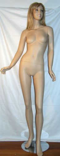 Vintage Smiling Female Full Body Fiberglass Mannequin Flesh~Blonde Wig &amp; Stand