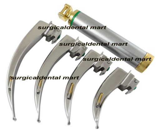 Laryngoscope MacIntosh Fiber Optic Set, No. 1, 2, 3 &amp; 4, Gold Plated Free Ship