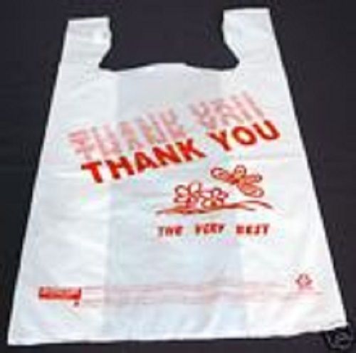 200pcs Plastic T-shirt Bag 12x7x22&#034; white printed with Thank you 17 micron
