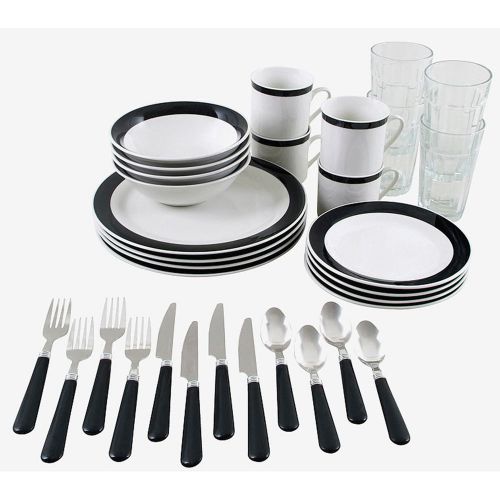 Gibson Essex 32pc Combo Dinnerware Set-Black