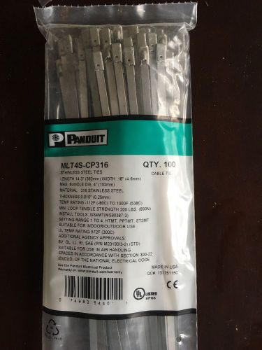 PANDUIT MLT4S-CP316 Cable Tie, 14.3 In, Silver, PK 100