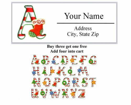 30 Personalized Address Labels Christmas MONOGRAM Buy 3 get 1 free (AC594)
