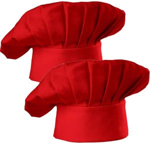 Hat Set of 2 Pack Adult Adjustable Elastic Baker Kitchen Cooking Chef Cap, Red