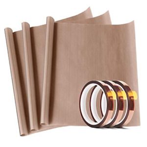 3 Pack PTFE Teflon Sheet 16 x 20&#034; and 3 Rolls 10mm X 33m Heat Resistant Tape for