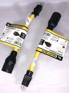 1ft Heavy Duty Indoor/Outdoor Male U-Ground to Female Twist Adapter 2 Pk