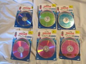 LOT of SIX Maxell 5 Pack  Color DVD-R 120 min Video, 4.7 GB Data, 1-16X Speed