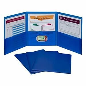 C-Line 3-Pocket Tri-Fold Heavyweight Poly Portfolios Blue Box of 24 33945-24