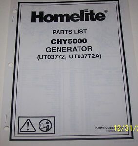 HOMELITE GENERATOR PARTS LIST CHY5000