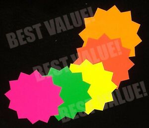 100 PK - 3&#034; Circle Round Fluorescent Solar Starburst Neon Retail Sale Sign tags