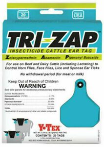 Y-Tex 1625000 Tri-Zap 20 Count Insecticide Fly Cattle Ear Tags