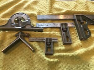 Vintage Lufkin Combination Square 8PC Set W/ 12 &amp; 6 &amp; 4  Inch 4R Grad. Rules