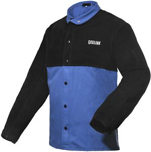 QeeLink Welding Jacket Split Leather Sleeves | Premium Flame Resistant Cotton Bo