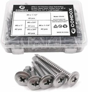 Comdox 410 Stainless Steel Self Drilling Screws Kit Set Wafer Head Phillips Tek