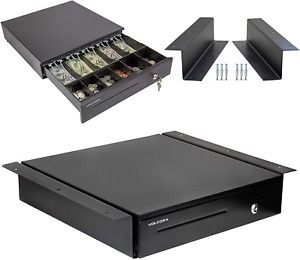 Cash Register Drawer with under Counter Mounting Metal Bracket - 16” Black Cash