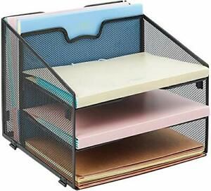 Meshist Wire Mesh Desk Organizer Collapsible Desktop File Organizer with 3 Ho...