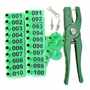 Livestock Animal Ear Tagging Pliers with Spare Tags Plier(Green,M)