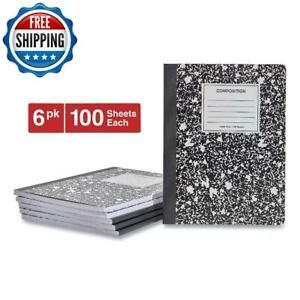 Composition Book Wide/Legal Rule Black Marble Cover 9.75 x 7.5 100 Sheets 6-Pack