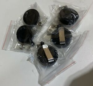5 Black Retractable Badge Reel ID Card Holder Key Metal Clip Clear Vinyl Strap