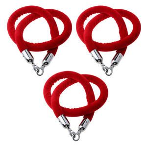 1.5m Barrier Crowd Control Post Queue Line Rope Belt w/ Silver Hooks Red