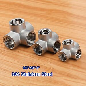 Stainless Steel BSP 1/2&#034; 3/4&#034; 1&#034; Female 4-Way Elbow Connector Cross Pipe Fitting