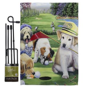 Golfing Puppies Nature Pets Impressions Decorative 2-Sided Polyester 1.5 x 1.1 f